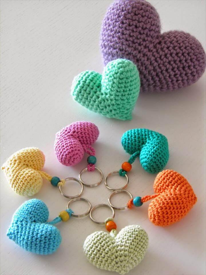 Super easy and quick to crochet these adorable heart ornaments and add a personal touch to your key chains.