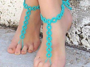 Beach Wedding Pure Cotton Barefoot Sandals Crochet Ankle Chain