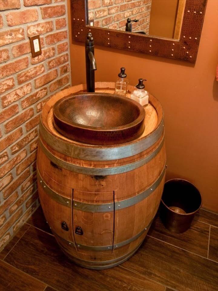 Wine Barrel Vanity,CI Premier Copper Products Bathroom Vanity Repurposed Barrel