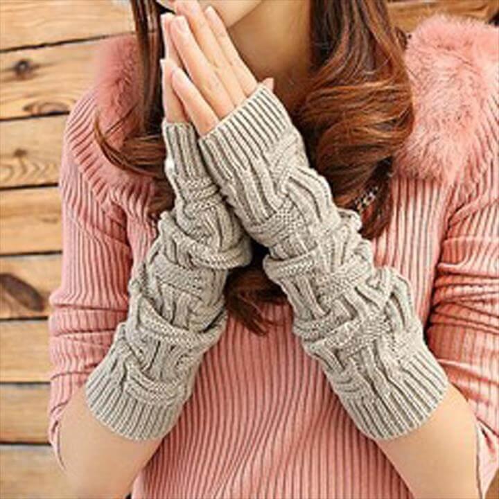 Fashion Lengthen Arm Warmers Autumn Winter Gloves Women Half-finger Glove Crochet Knitted Fingerless Lace