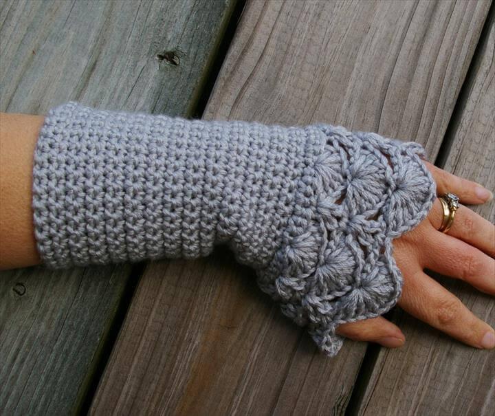 Crochet Arm Warmers Fingerless Gloves in Silver