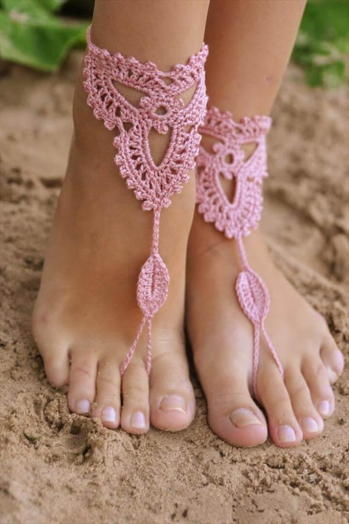 Crochet Old Rose Barefoot Sandals Nude shoes Foot