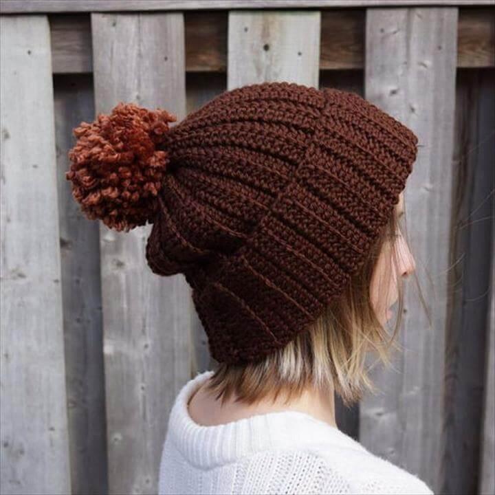 Crochet hat ribbed beanie with pom pom