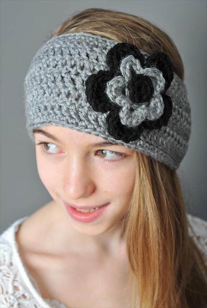 Crochet Ear Warmer with Layered Flowers