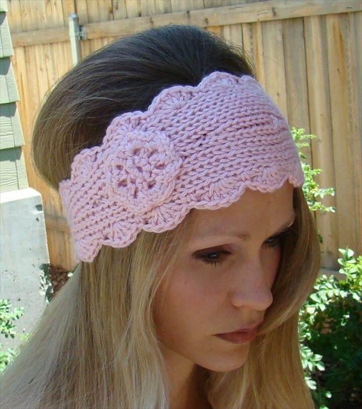 pink crochet flower hedband