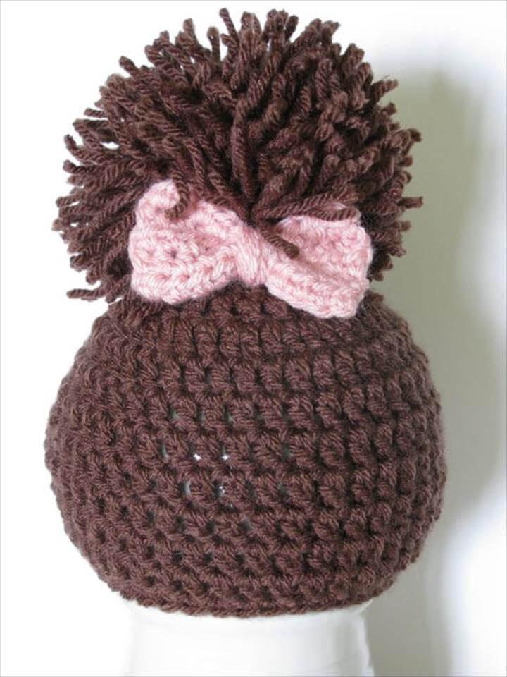 Crochet Newborn Pom Pom Hat with bow Crochet Newborn