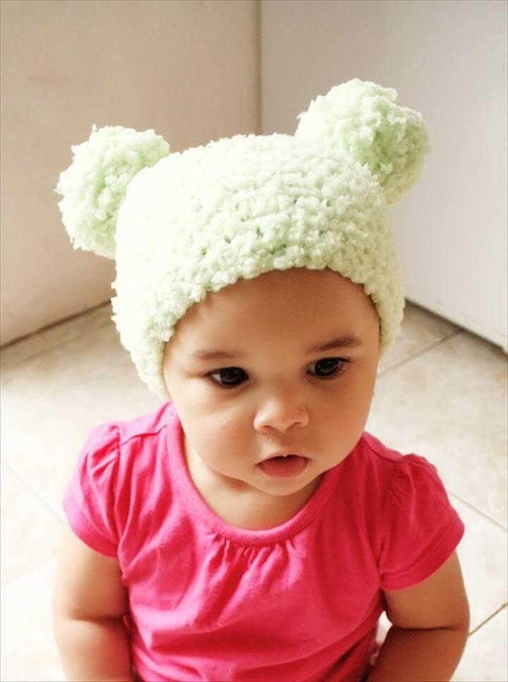 Pom Pom Hat Crochet Pom Pom Beanie - Crochet Baby Hat Lime Green .