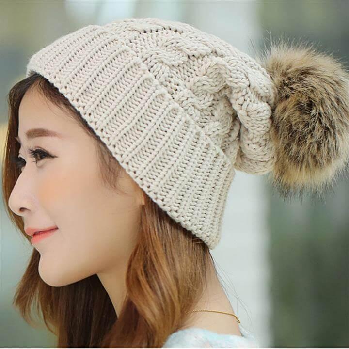 Women's Cap Beanie Knitted Hats Crochet Winter Hats For Women Female Cute Casual Fur Pompom Beanies