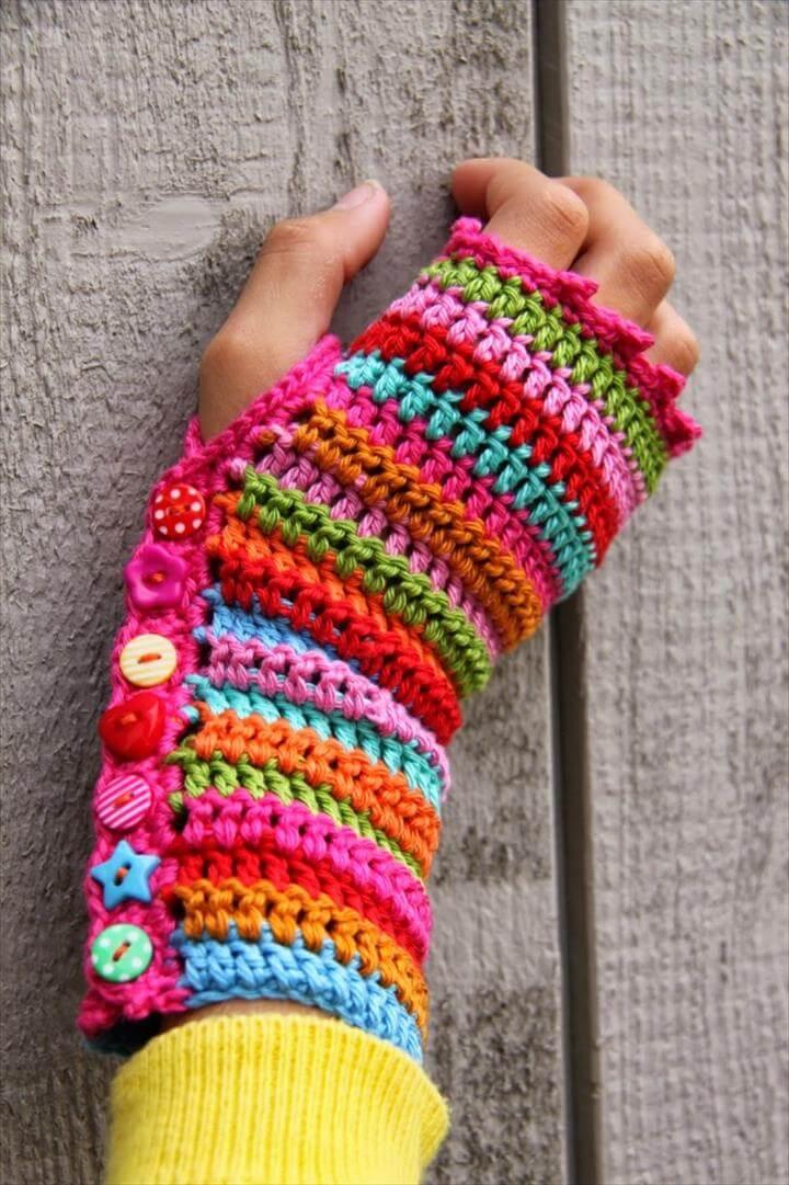 rainbow crochet gloves