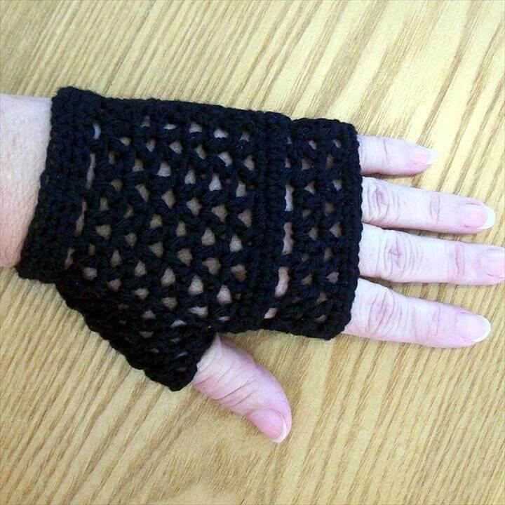 Fingerless Gloves - Black Lacy Mesh Goth