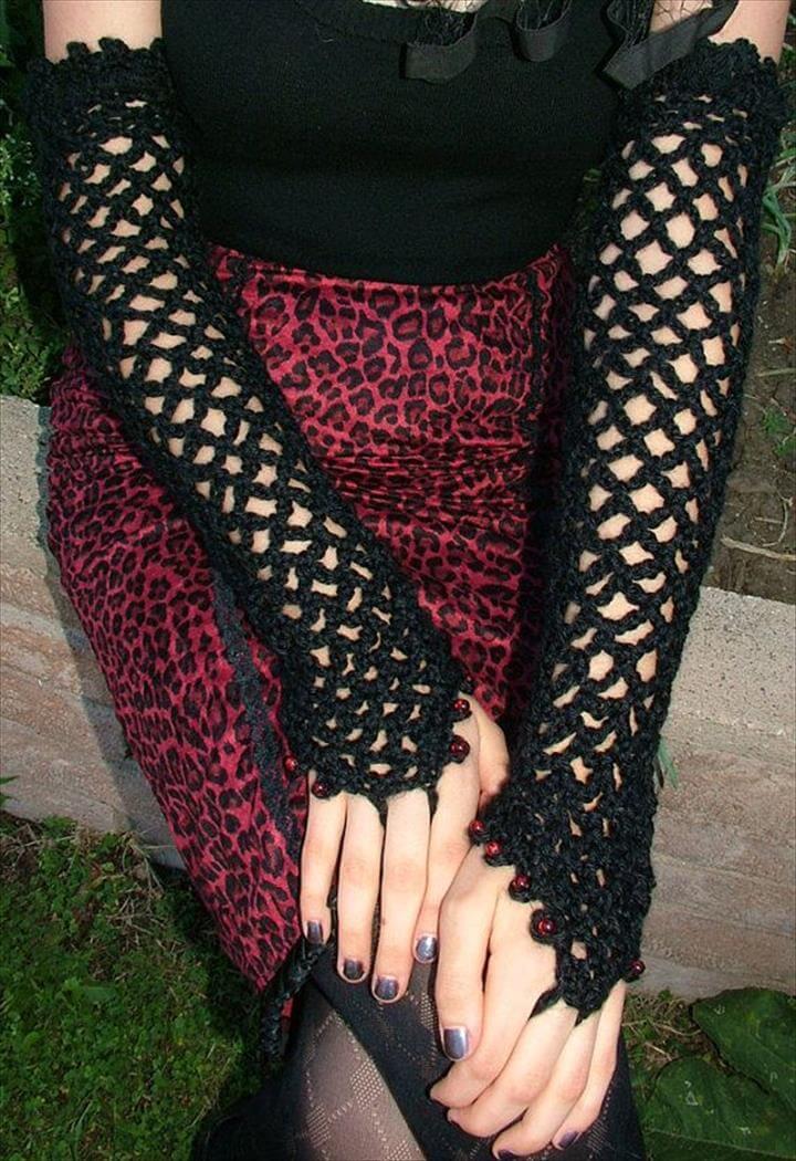 Long leather,lace,net,and crochet fingerless gloves ideas for girls