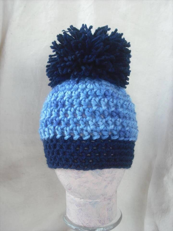 Boys Newborn Blue pom pom crochet hat,