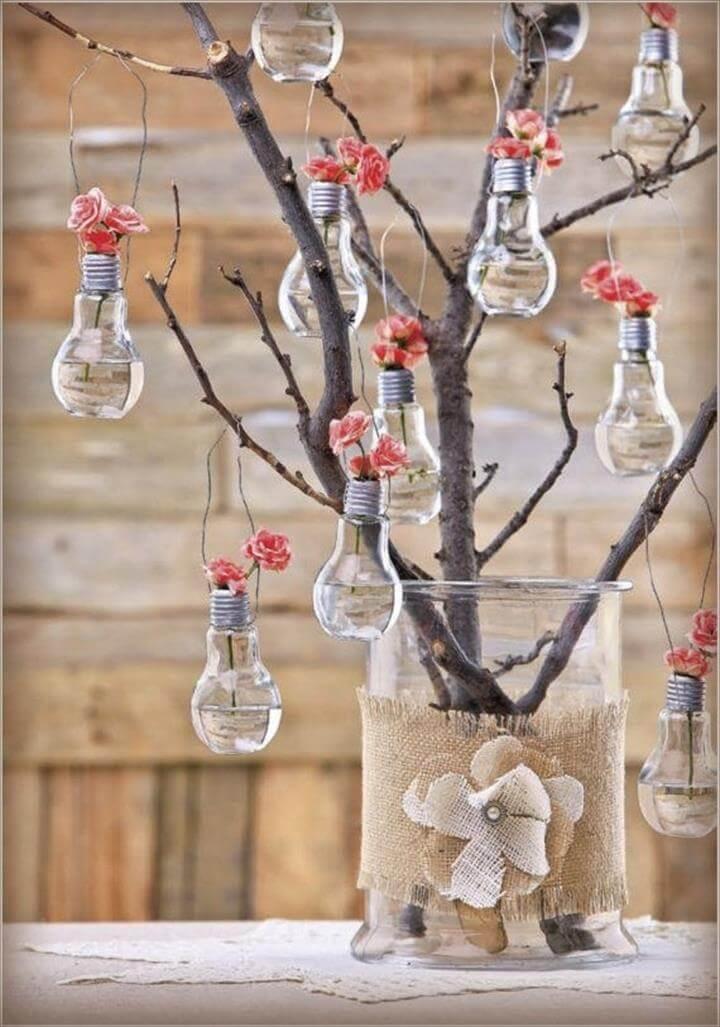 alternative christmas tree from old bulbs with flower decoration upcycled handmade creative idea