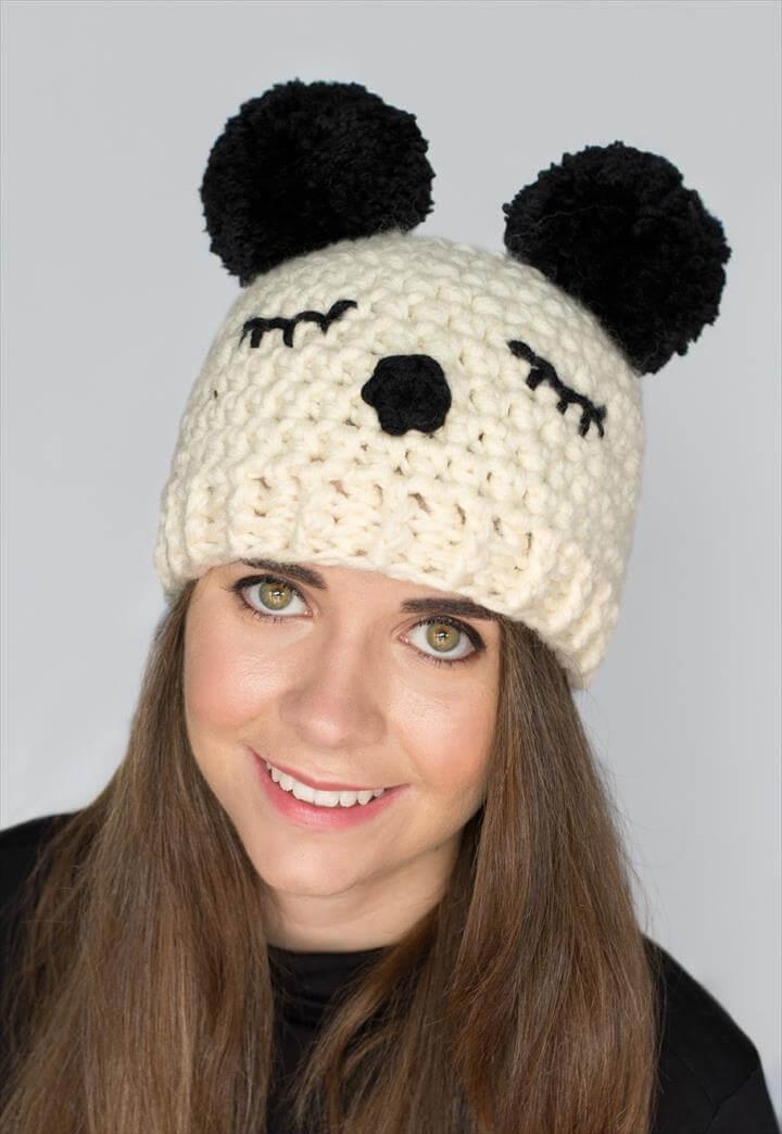  Panda Pompom Hat - Free Crochet Pattern