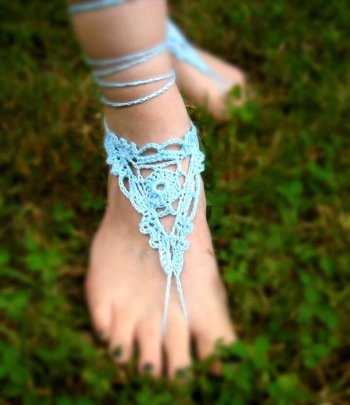 skyblue crochet barefoor sandals