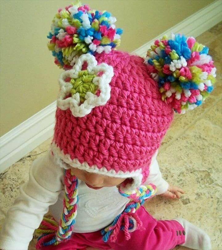 Spunky Crochet Pom Pom Beanie Hat for Babies