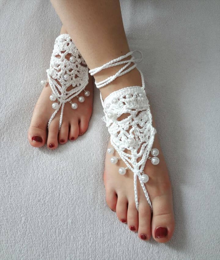 cute pearl beads crochet sandals