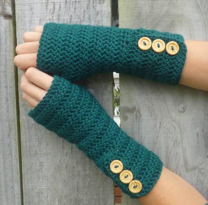 GREEN Wool crochet arm warmers, fingerless gloves