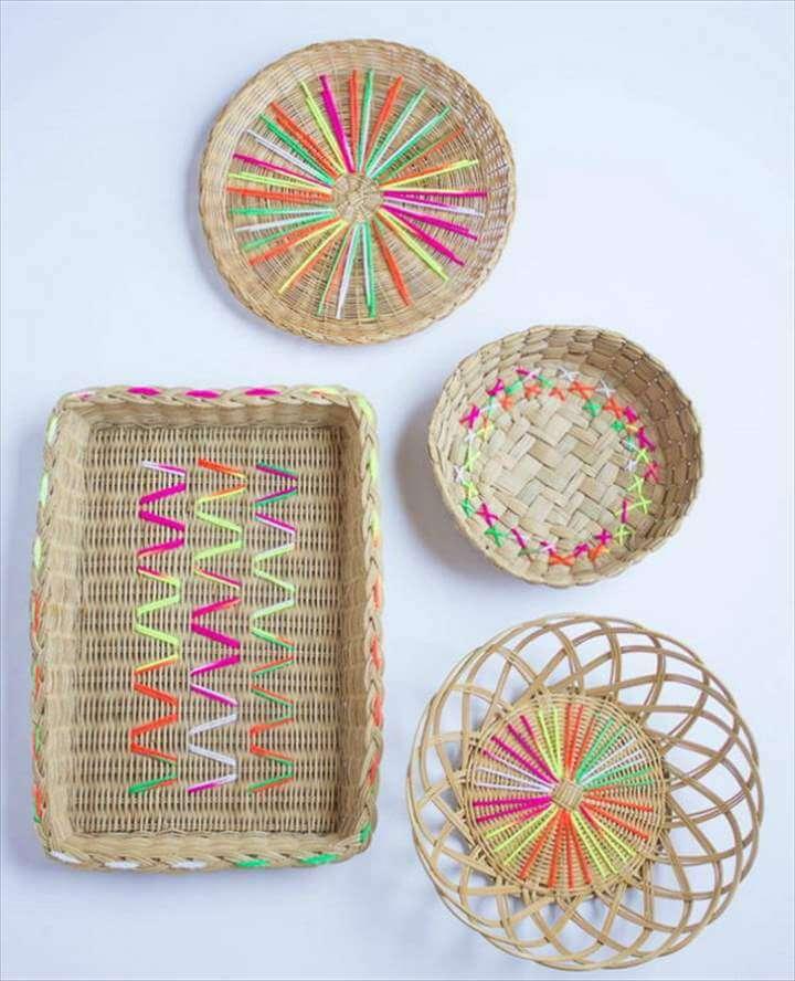 Yarn Embroidered Baskets