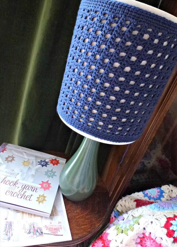 blue crochet lamp shade