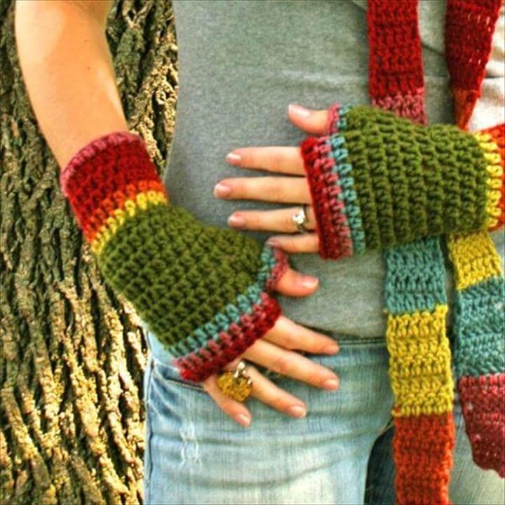 Rainbow Crochet Gloves