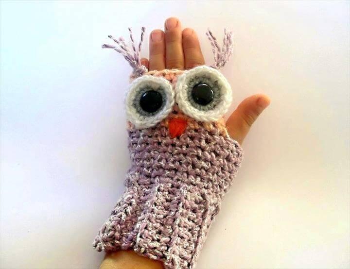 Owl Fingerless Gloves Crochet Pattern