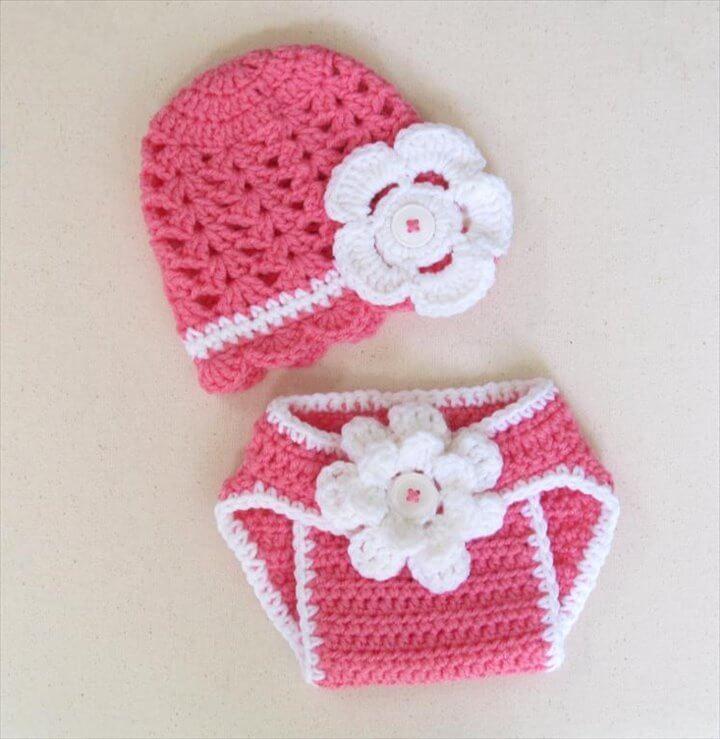 Crochet baby summer hat & diaper cover set