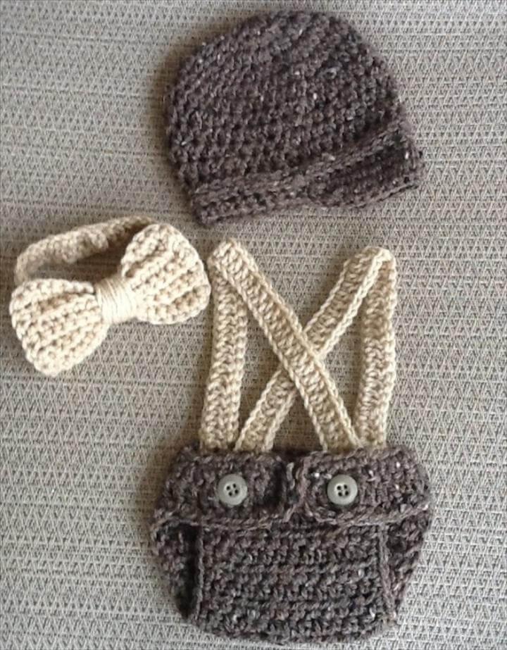 Little Mister Outfit- Little Man Suit/ Suspenders Baby Boy Outfit Barley-- Crochet