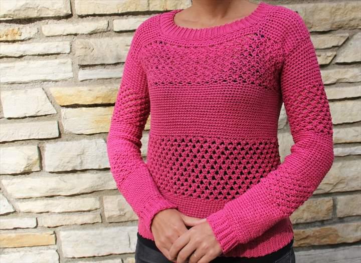  crochet a sweater - raspberry stich stripes