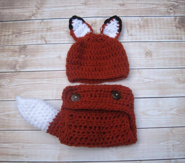 Baby Diaper Cover and Hat, Baby Fox Tail, Baby Fox Hat, Crochet Baby Hat, Baby Costume, Newborn Hat, Baby Halloween Hat, Infant Hat, Red