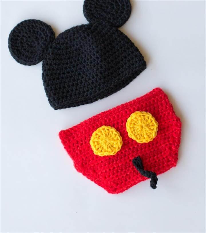 Mickey Mouse Inspired Hat & Diaper Cover Crochet Pattern