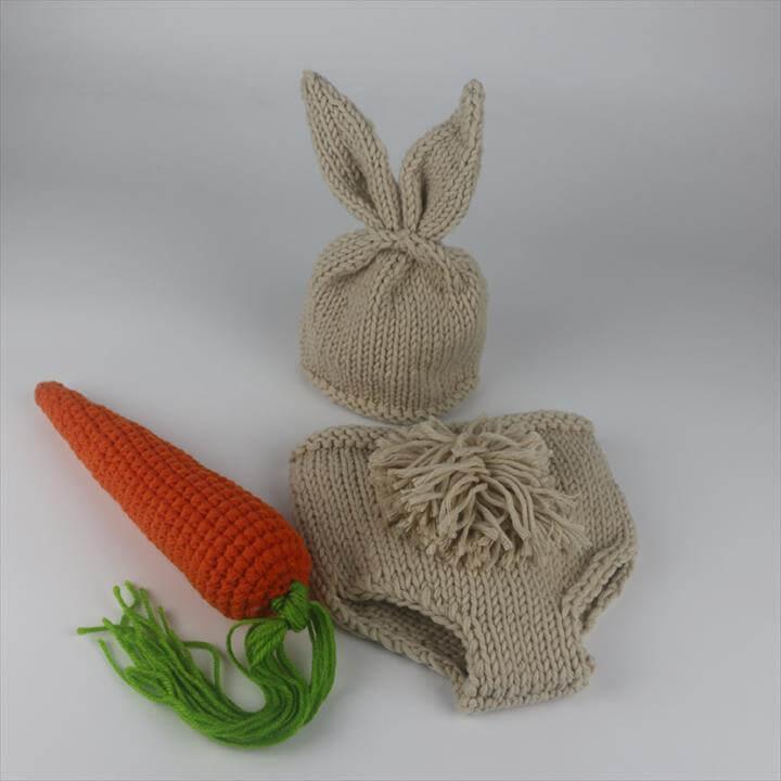 Newborn Photography Props Bunny Crochet Knitting Costume Set Rabbit Hats and Diaper Beanies and Pants Newborn