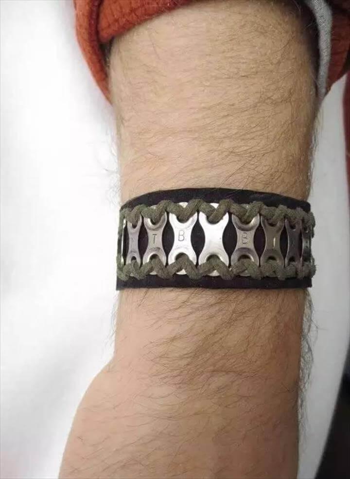Items similar to Personalized Bicycle Chain Bracelet, Recycled Bicycle Jewelry, Leather Cuff, Sports Jewelry