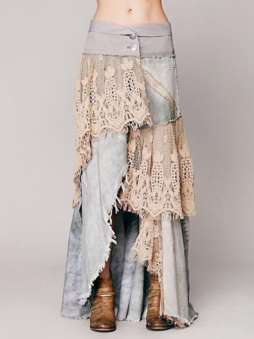 just as inspiration make skirt from old Jeans and lace