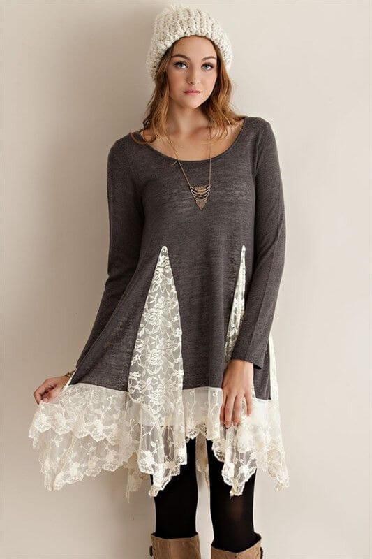 Tunic Sweater Top with Lace Detailing - another easy DIY with lace curtain and a sweater