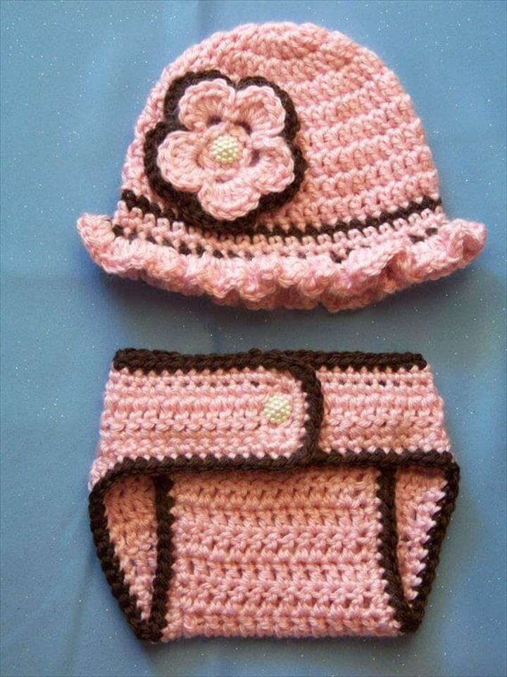 Crochet Baby Hat Diaper Cover Set Newborn