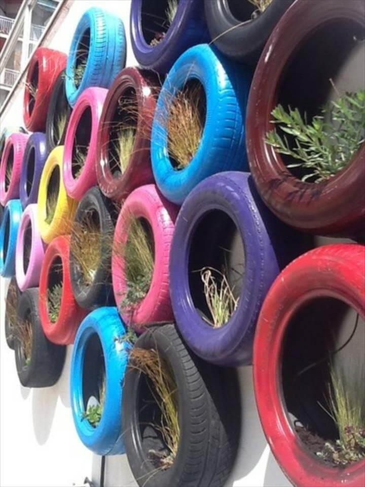creative rubber recycling ideas colorful tires for the wall garden