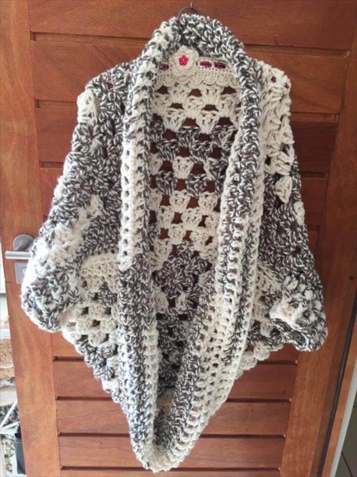 Crochet Granny Cocoon Shrug Free Pattern