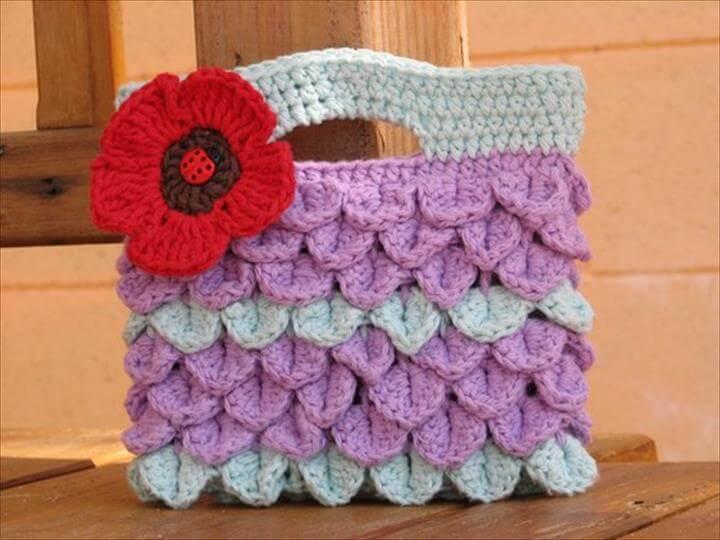 Girls Bag / Purse with Large Flower , Crochet Pattern PDF