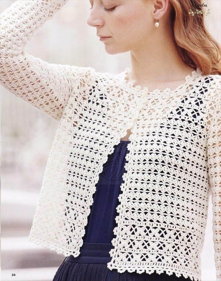 white crochet shrug