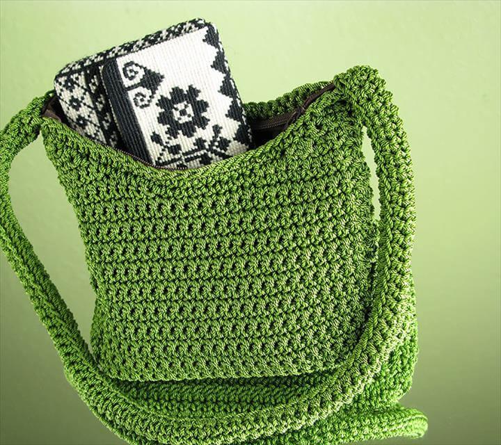 green crochet bag