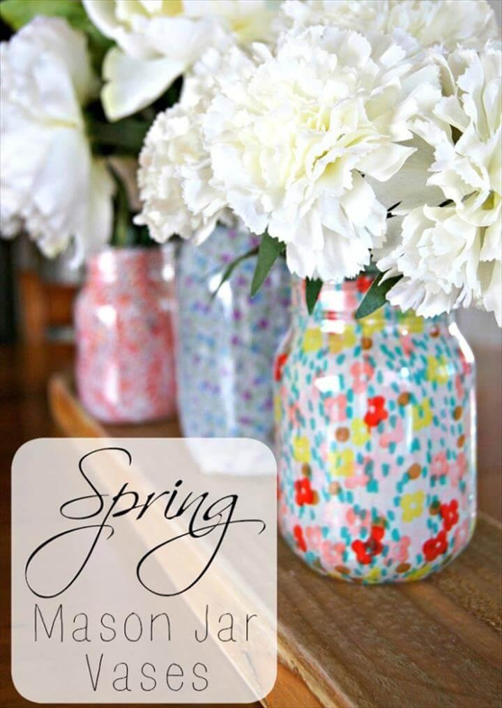 Cute DIY Mason Jar Ideas - Spring Mason Jar Vases - Fun Crafts, Creative Room