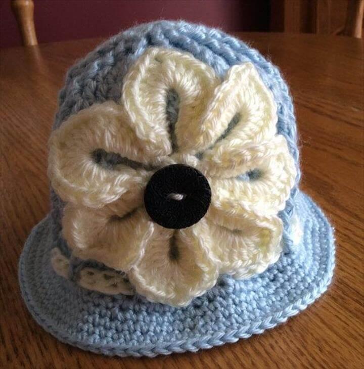 Baby Crochet Panama Hat, Clouche hat, Easter Hat, Flower Hat, Spring Hat