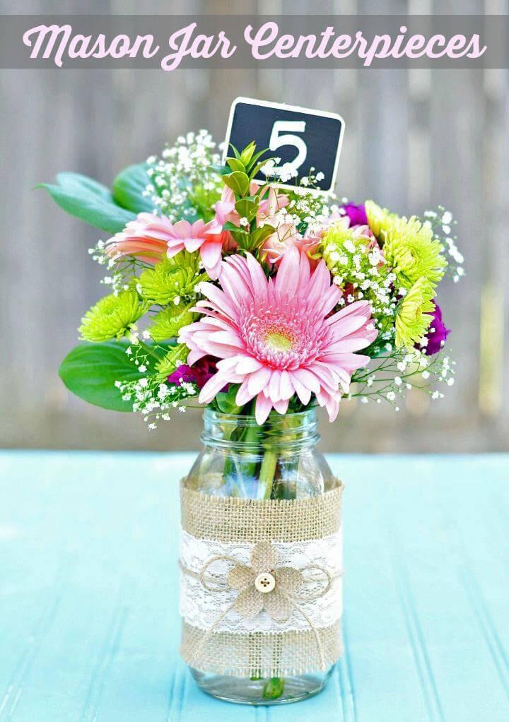 Supplies needed to make your own burlap & lace mason jar centerpieces: