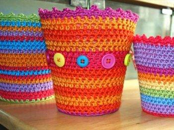 Crochet covers for plastic flower pots