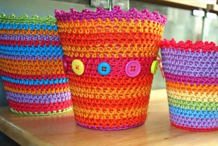 Crochet covers for plastic flower pots