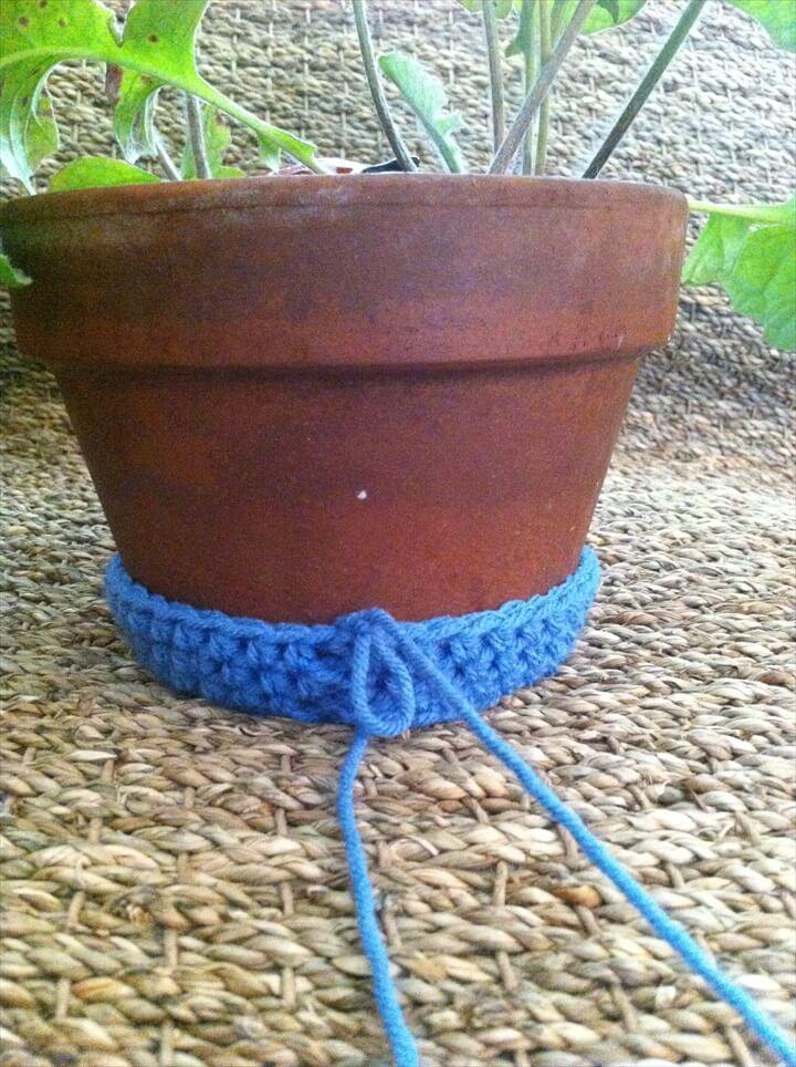 Crochet flower pot cozy