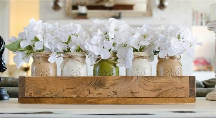 Painted Mason Jars.Wedding Decor. Table Centerpiece. Cream. Rustic Home Decor.