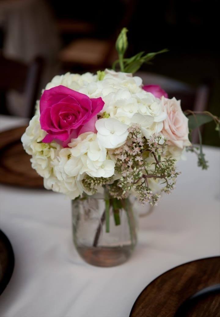 ... Feminine and Chic Floral Centerpiece of White and Pink in a Mason Jar - The French