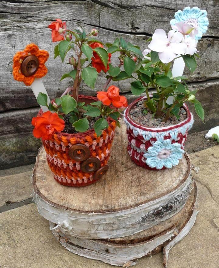 colorful crochet flower pot covers